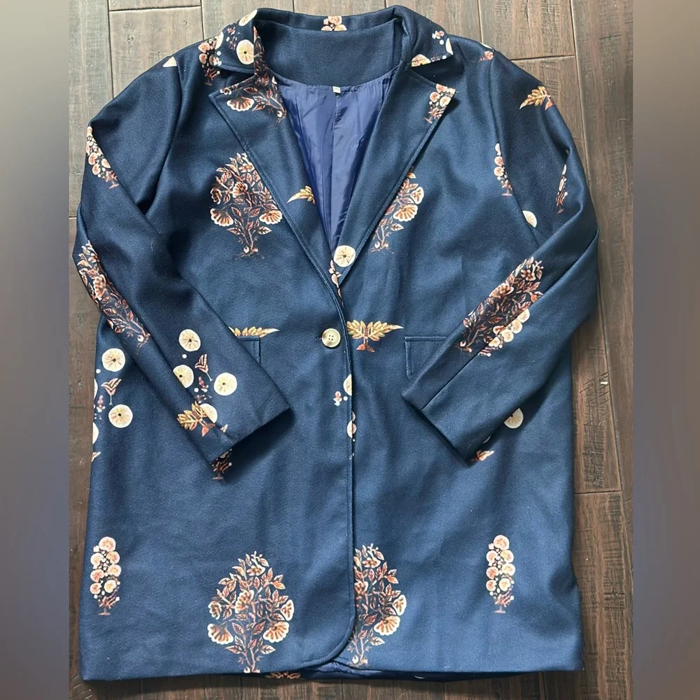 Floral Patterned Navy Coat